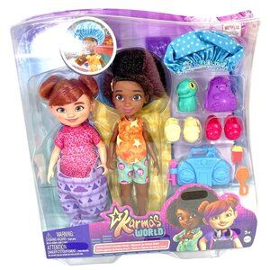 Karma's World Doll Set 2PK Karma Grant's Slumber Party Accessories Mattel 9.5in